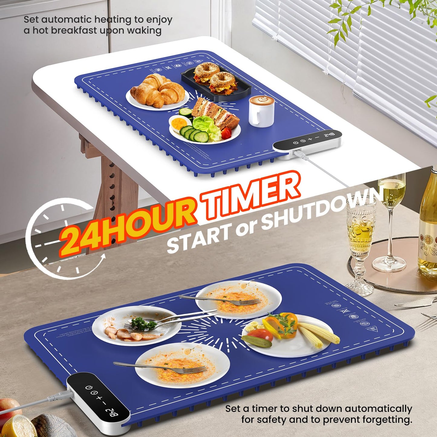 Warming Mat for Food, Upgrade 248℉ Food Warming Mat, Electric Warming Tray with Insulation Pad and 9-Level Temperature, Silicone Heating Mat for Buffets, Party, Gatherings, Everyday Use (Large)
