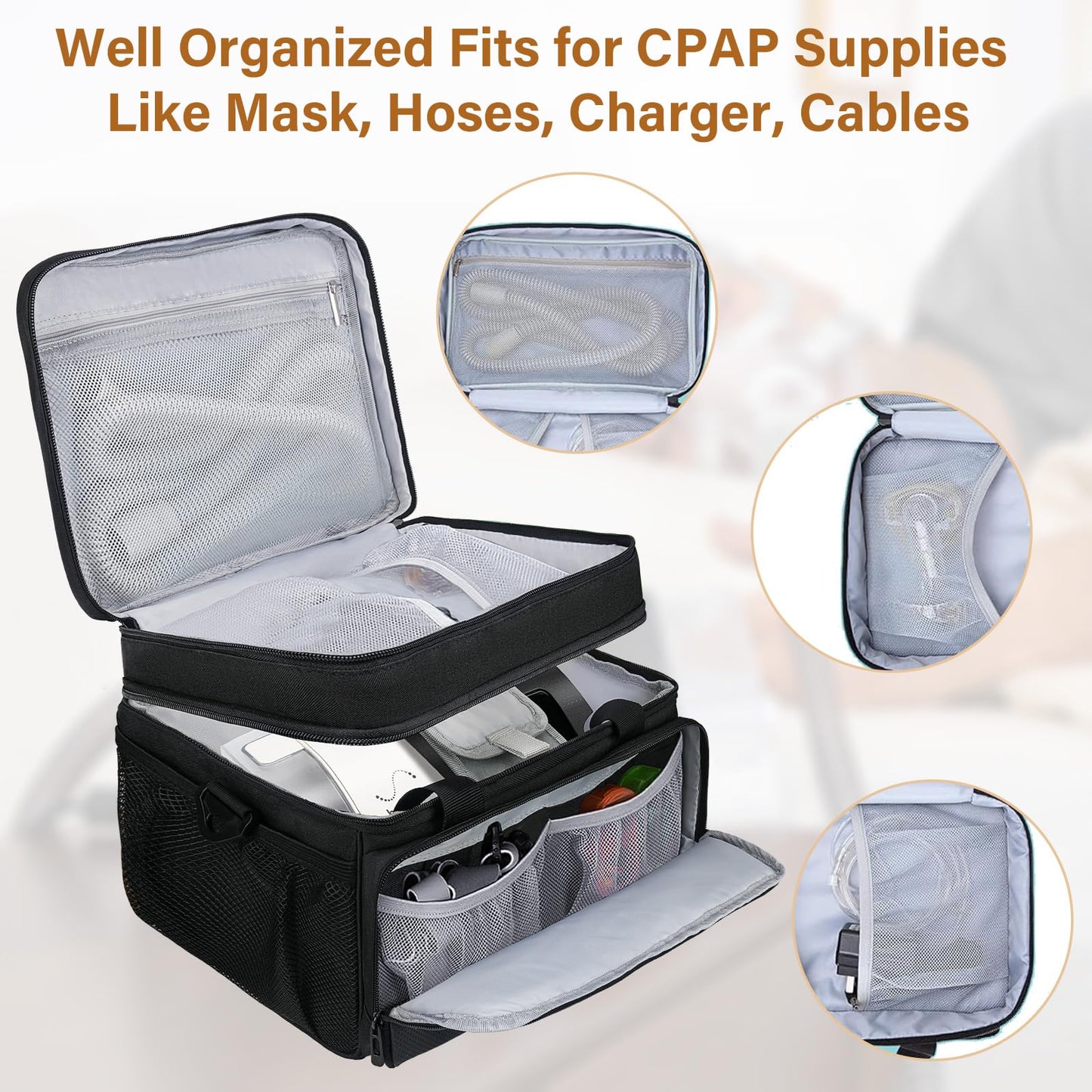 Travel Carrying Bag Compatible with ResMed AirSense 11/10/10 elite,AirStart 10,Philip Dreamstation,3B Medical Luna G3,XT Fit,Portable Storage Organizer Case Fits for CPAP Machine and Accessories