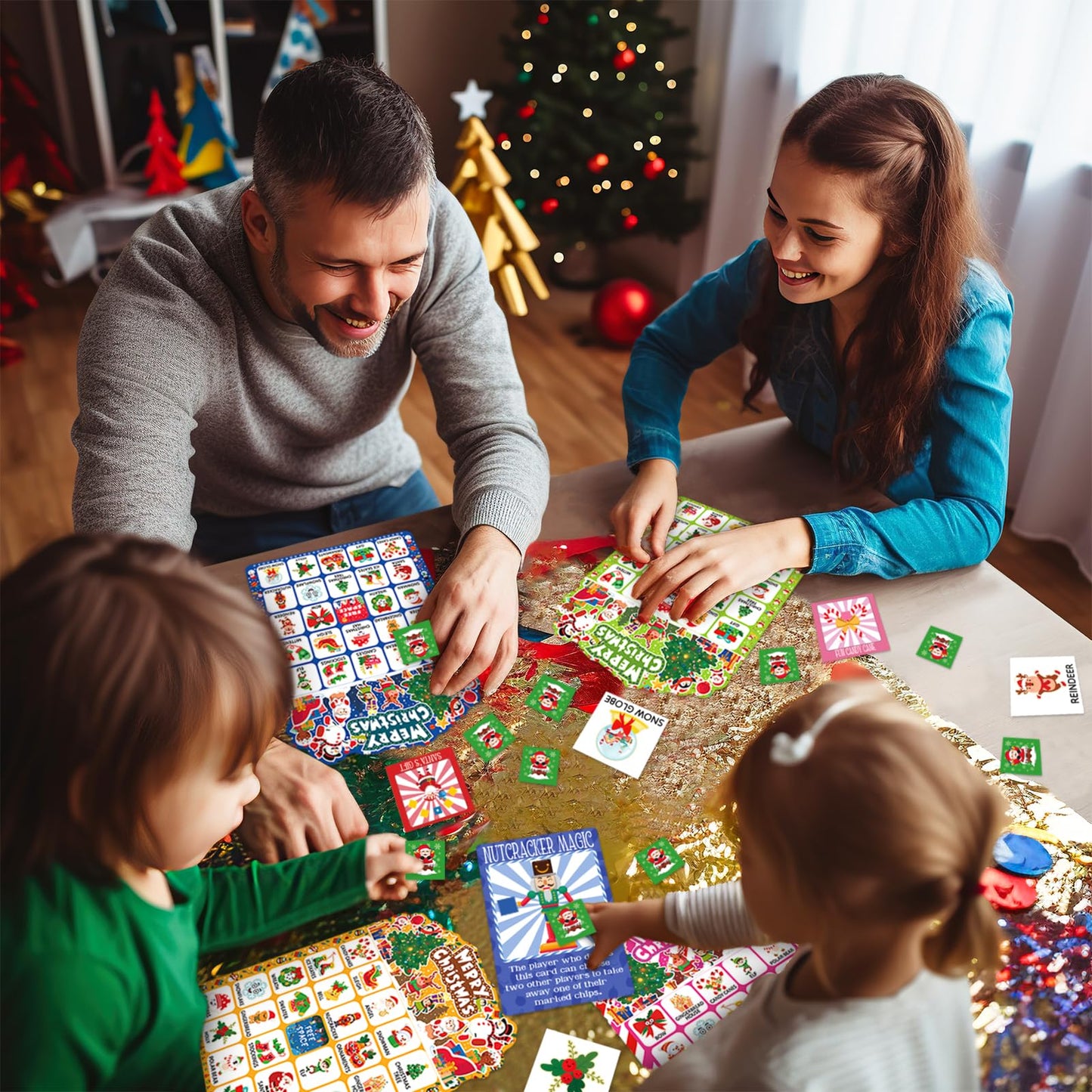 zheyistep 56 Sheets Christmas Bingo Game, 32 Players Christmas Bingo Cards for Kids Adults Christmas Party Game for Family Large Group Winter Holiday Party Favor Kids Bingo