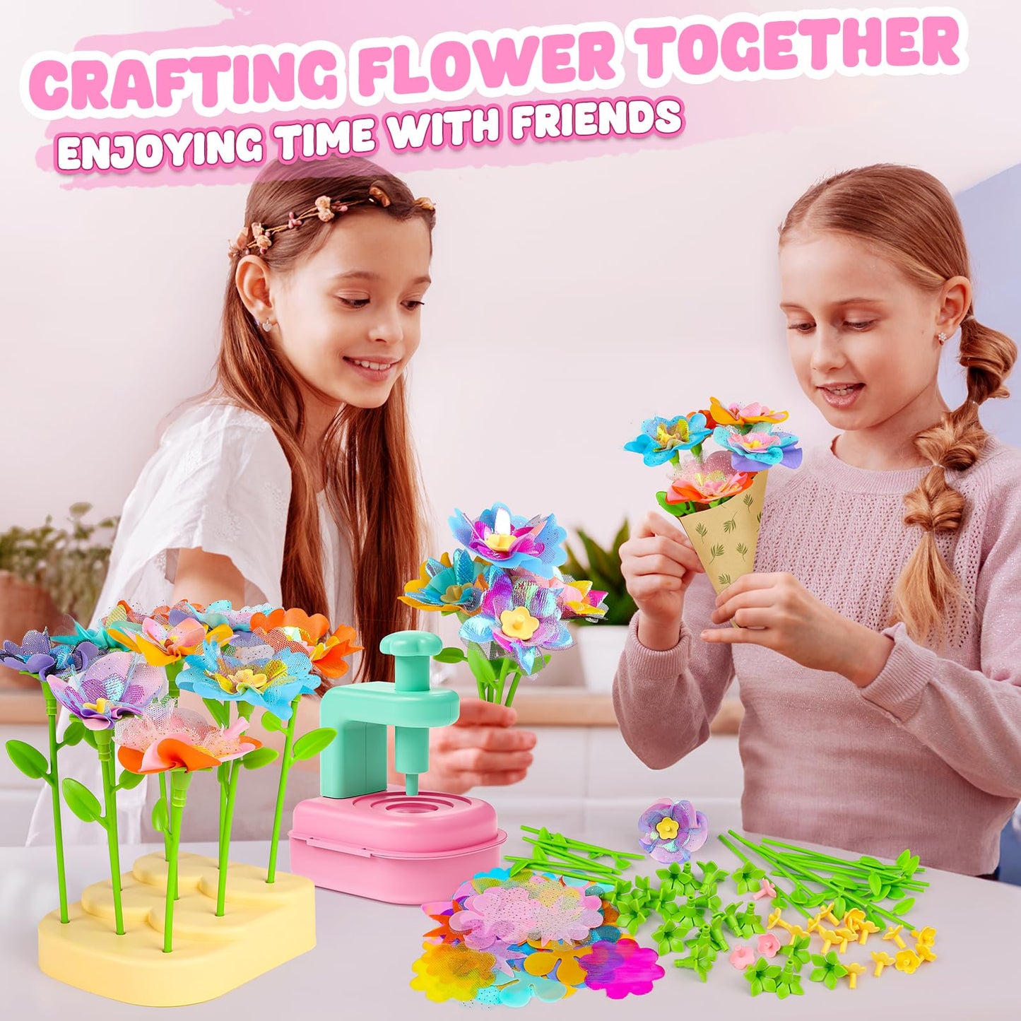beefunni Flower Bouquet Craft Kits, DIY Arts and Crafts for Kids 4-6-8, Upgrade Wreaths & Colorful Flowers Toys for 4 5 6 7 8+Year Old Girl Birthday Gifts Ideas,Toddler Creative Educational Activities