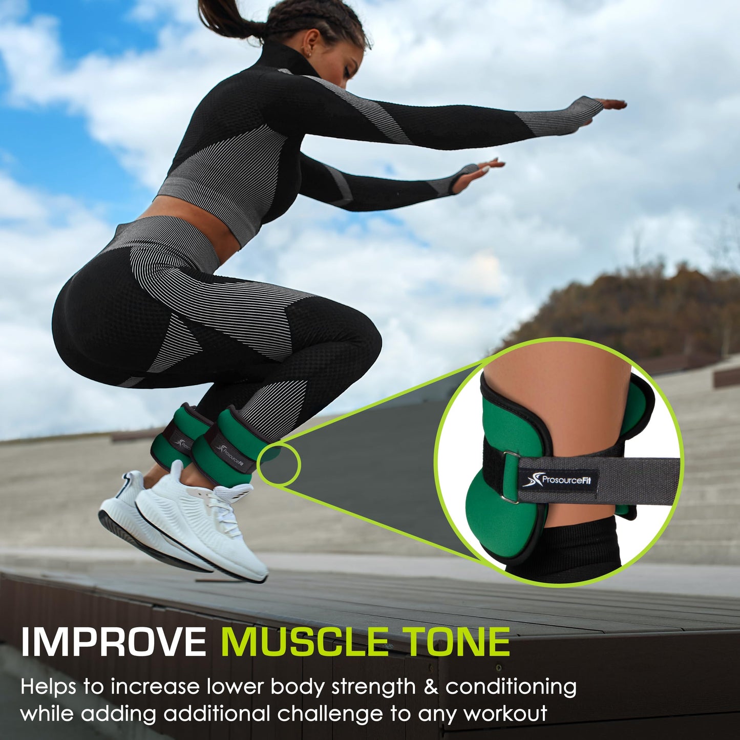 ProsourceFit Ankle / Wrist and Arm / Leg Weights Set of 2, Adjustable Strap for Men and Women, Green 1 LB