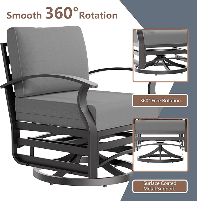 RTDTD Aluminum Outdoor Patio Furniture Set,7 Seats Patio Conversation Sets with Rectangular Coffee Table,Metal Patio Sectional Furniture Set with 2 Swivel Rocking Chairs,Grey