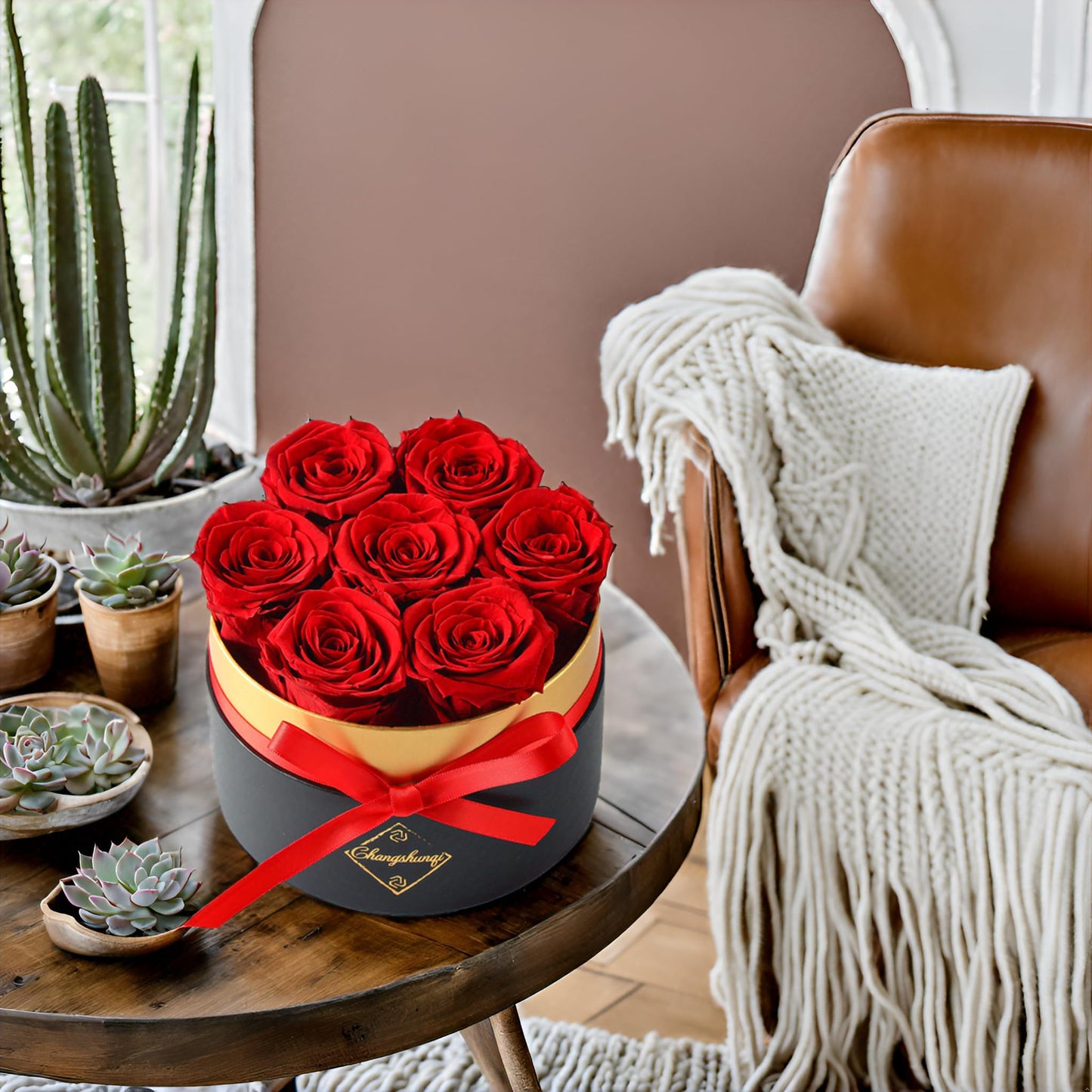 Changshunqi Forever Flowers Preserved Roses in a Box - 7 Preserved Flowers in a Box Last 2-3 Years, Eternal Rose Birthday Flower Gifts for Women Her Wife, Anniversary, Mothers Rose Gift for Her