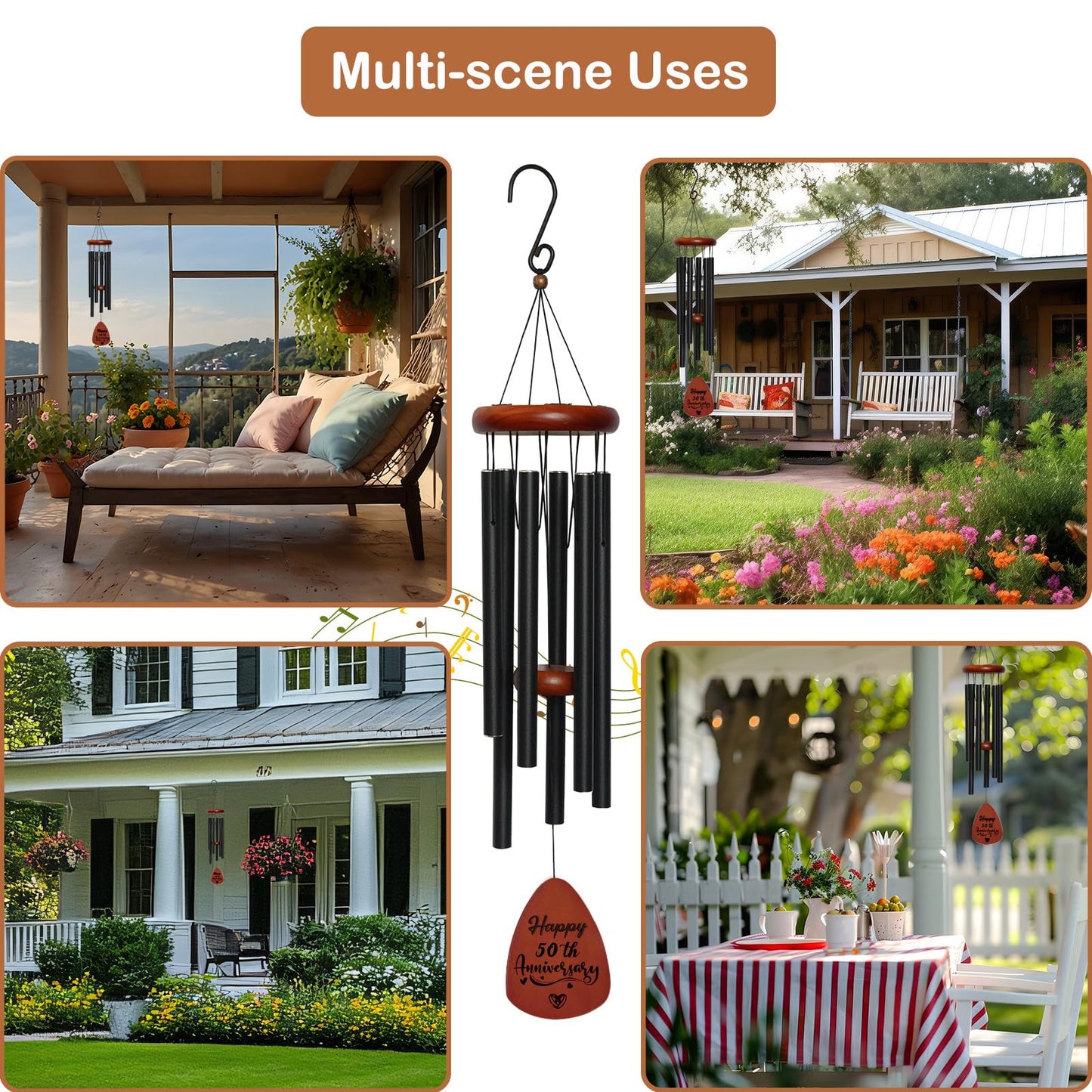 50th Wedding Anniversary Wind Chime Gifts for Women Grandma Grandparents, Happy Golden Anniversary Keepsake Decorations for Couples, Parents, Husband, Wife, Outdoor Garden Decoration Gifts