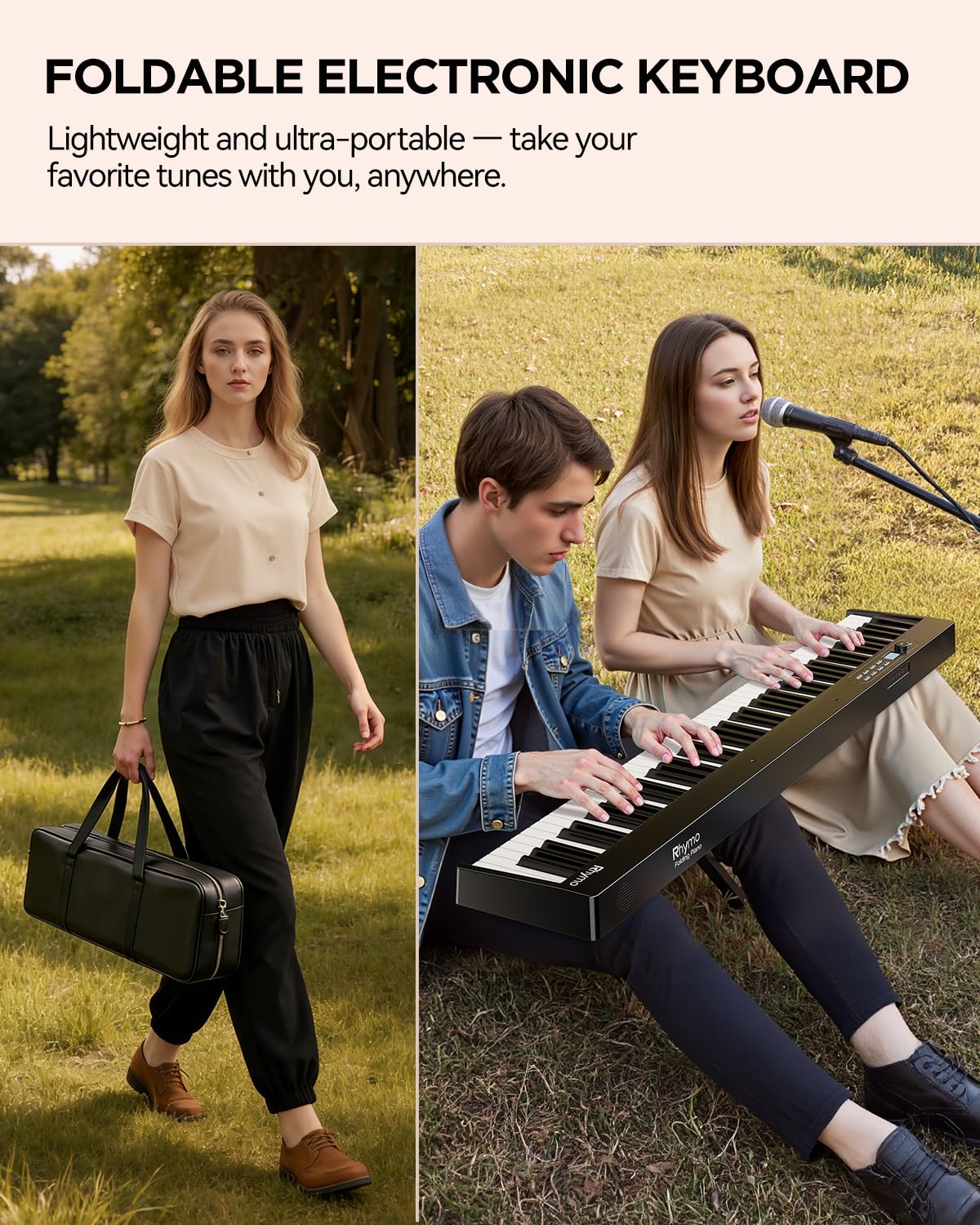Rhymo 88 Key Portable Piano Keyboard, Semi-Weighted Folding Piano Full Size, Ultra Sound Upgrand Imitation Wood Texture Keyboard w/MIDI Bluetooth LCD Display Screen, Sustain Pedal for Beginners Adult