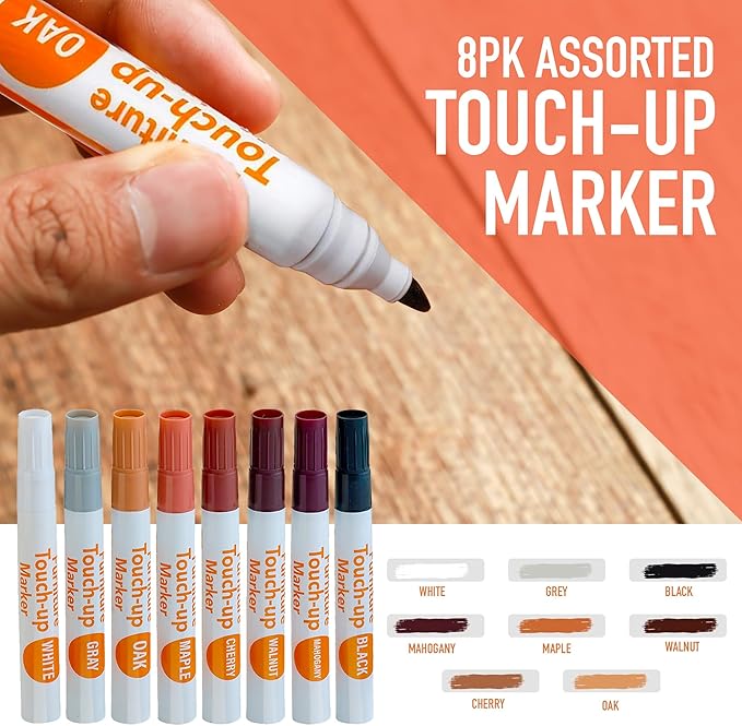 Wood Filler Furniture Markers Touch Up Repair Kit 34 Pieces - Color Match Filler & Scratch Repair Stain Pens for Hardwood Cracks, Holes, Discoloration, Wooden Door, Floor, Cabinet, Table