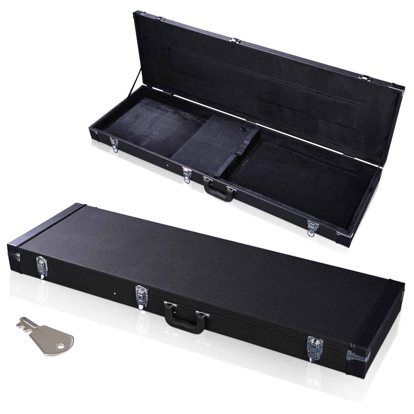 Aw Bass Guitar Case Hard Electric Guitar Wooden Hard Shell Carrying Case Lockable With Key Black Square 48 X 15.4 X 3.5 Inches