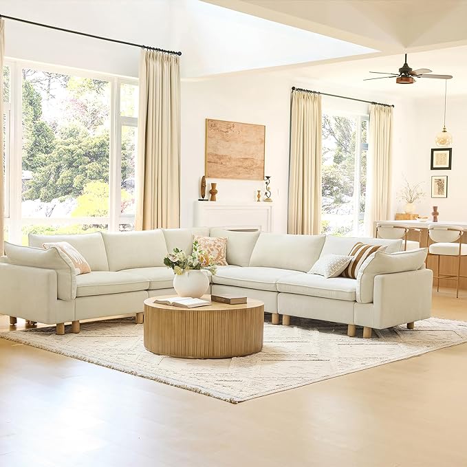 CHITA 118" Super Large Sectional Couches for Living Room, Modular Cloud Couch Sectional Sofa, Premium Fabric Couches, Down Filled, High Density Foam, Chenille in Cream, 5 Seat Corner Couch