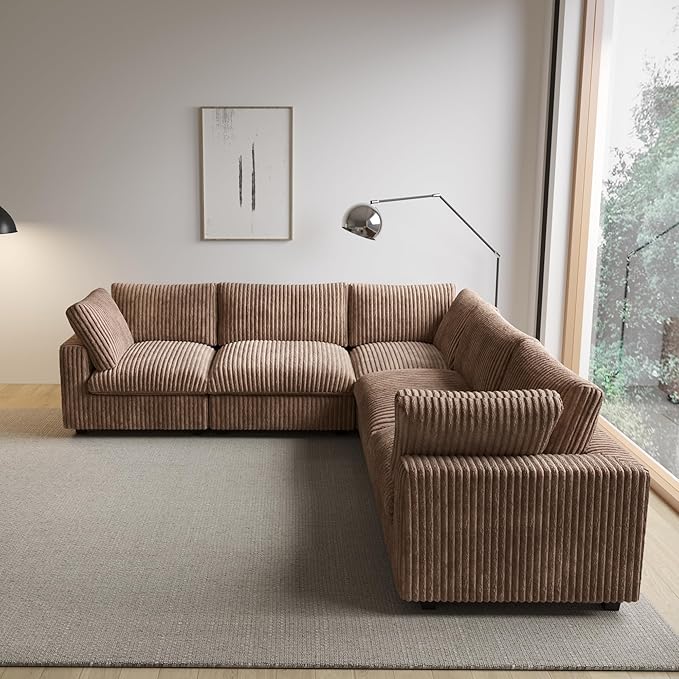 WJShome Cloud Couch Modular Sectional Sofa,118" Oversized 5 Seater Convertible Sofa,V Shaped Plush Couch for Living Room,Comfy Wide Seat Couches,Covers Washable&Replaceable-Brown
