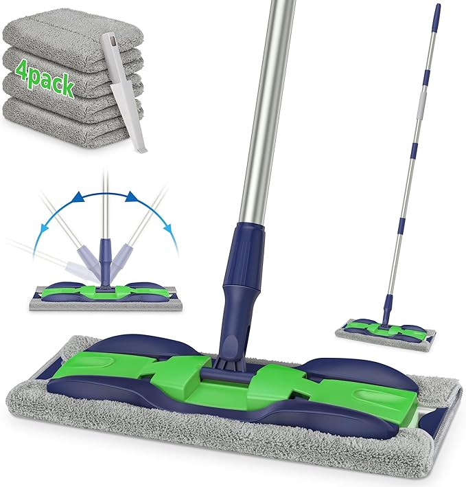 Microfiber Mops for Hardwood Floor Cleaning: MEXERRIS Flat Floor Mop with 4 Washable Pads - 59" Adjustable Handle Dust Dry Mop for Laminate Tile Laminate Wood Vinyl - Home Commercial Cleaning Tools