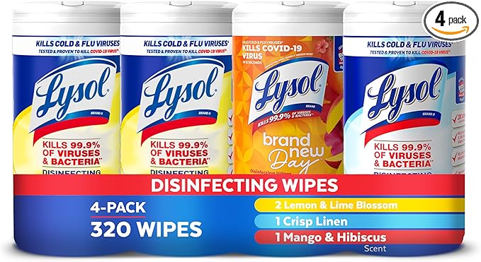 Lysol Disinfecting Wipes Bundle, Home Apartment Dorm Room Essentials and Cleaning Supplies, All Purpose Cleaner, Multi-sur...