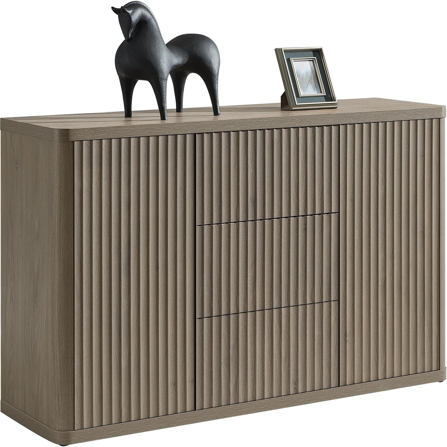 SICOTAS Buffet Cabinet with Storage - Accent Fluted Storage Cabinet with 2 Doors & 3 Drawers 54.7" Wide Modern Sideboard Credenza Large Buffet Table for Living Room Kitchen Dining Room Entryway Office