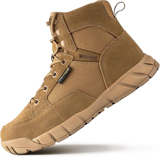 FREE SOLDIER Men's Durable Work Boots 6 Inches Lightweight Waterproof Hiking Boots Suede Leather Tactical Boots
