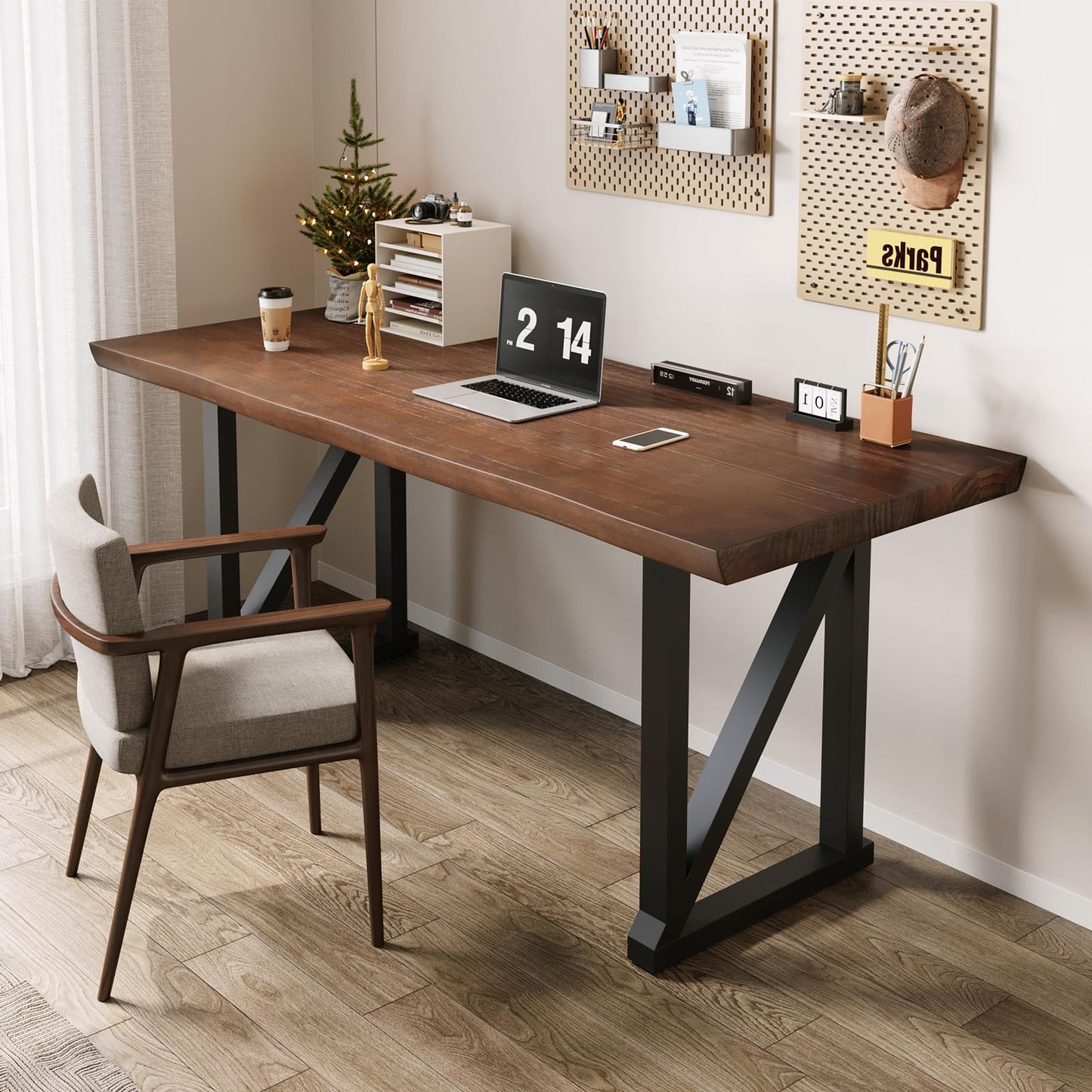 jmzx store Solid Wood Rustic Style 55-inch Computer Desk - Large Office Desk for Home Office, Modern and Simple Design, Ideal for Study, Writing, Dining
