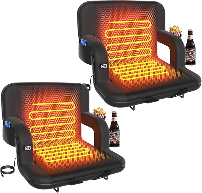DEKEMASTER Heated Stadium Seats for Bleachers with Back Support, Portable Bleacher Chairs with Back and Cushion, 6 Adjustable Positions Pdded Bleacher Seat for Sport Events Camping