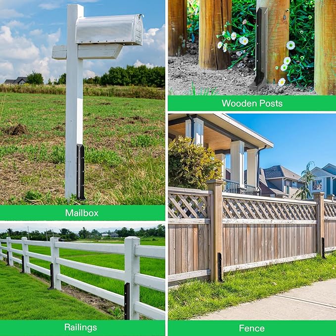 VIVOSUN Fence Post Repair Kit, Heavy-Duty Ground Spike with Gloves for Repairing Tilted or Broken Wood Posts (6 Pack, Black)