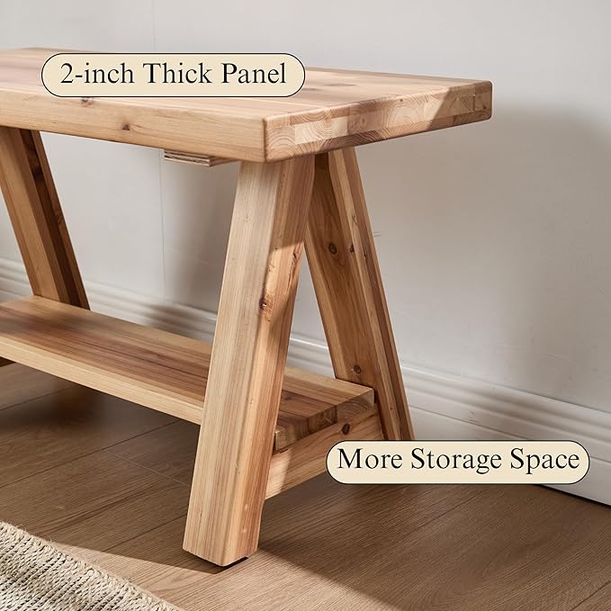 Janoray 30" Entryway Bench with Storage Farmhouse Narrow Dining Bench Shoe Rack Small Wooden Benches Holds up to 300lbs for Hallway Living Room Dining Room Bedroom，2 Tiers, Natural