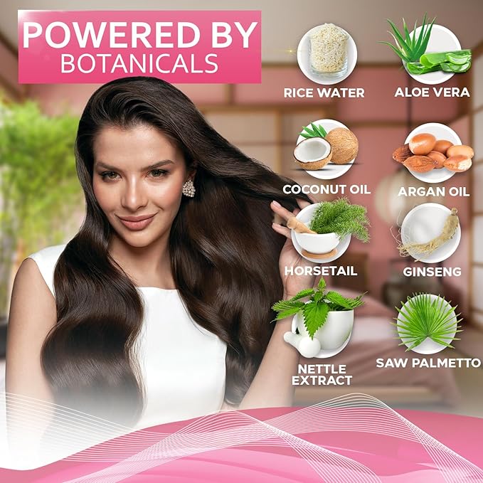 Rice Water Shampoo and Conditioner Set - Sulfate Free for Thin and Fine Hair - Fuller, Thickening Formula for Women and Men - With Strengthening Saw Palmetto - Anti Thinning, Volumizing for Thick Hair