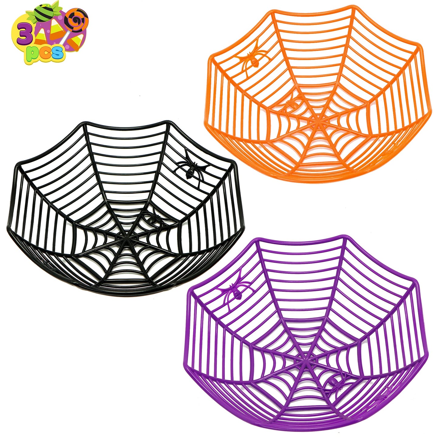 JOYIN 3 Pcs Halloween Candy Bowl Dish Spider Web Decorations Indoor Decor, Party Supplies Favors Table Desk Haunted House Trick Or Treat Basket Plastic
