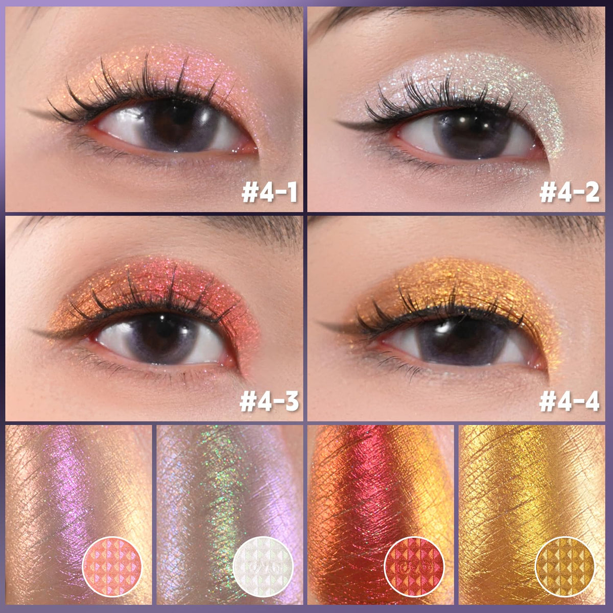 CHARMACY 4 Colors Chameleon Eyeshadow & Highlighter Palette - Shift-Infused Multichrome Pressed Pigments, Long-Lasting Velvet Fi