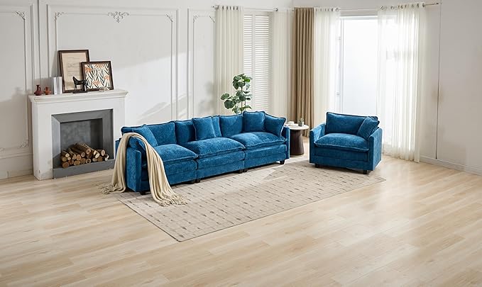 SoarFlash 77.95" Chenille Sectional Sofa, Comfy Modular Loveseat Sofa, Modern 2-Seat Couch Deep Seat Sofa Set for Living Room,Blue