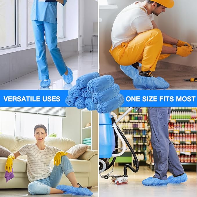 600 Packs Disposable Boot Shoe Covers Non Slip Thick Extra Booties for Shoes Covers Durable for Men Women (Blue)
