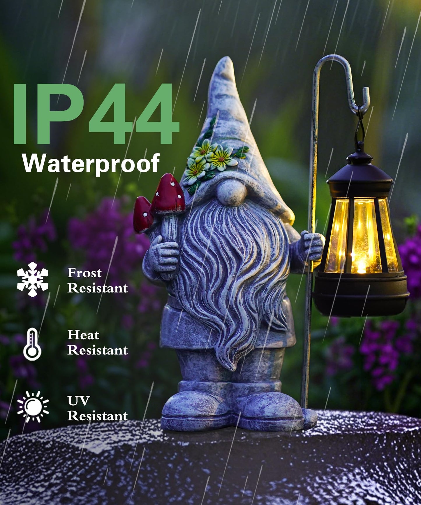 Acgarten Garden Gnome Statue with Solar Lights Lantern,Outdoor Sculpture Home Decor for Yard Lawn Balcony Patio Porch,Gardening Gifts for Mom Women Grandma