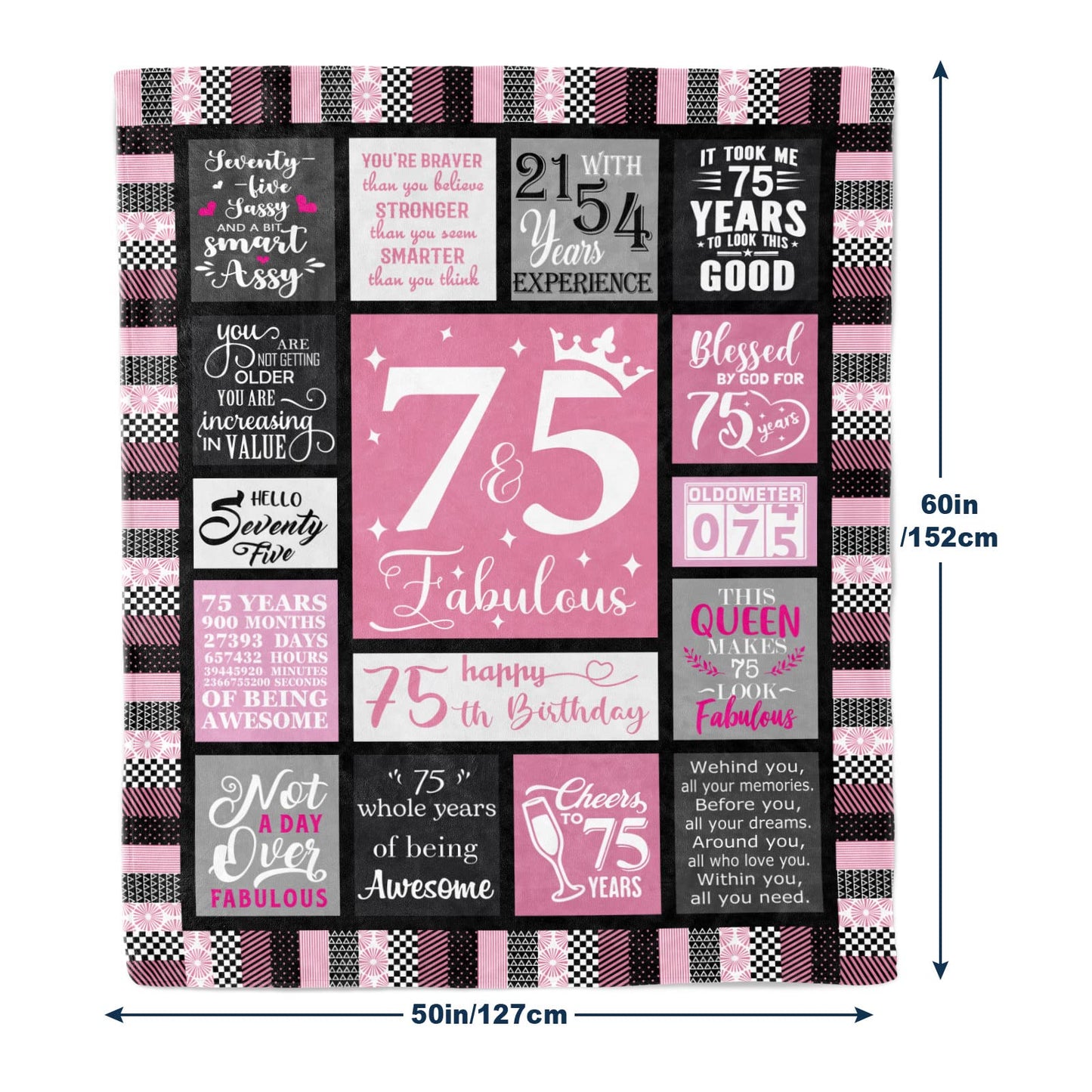 Atokker 75th Birthday Gifts for Women/Men Blanket, Women 75th Birthday Gifts 1949, Best Gifts for 75 Year Old Woman, Happy 75th Birthday Ideas for Mom Grandparents Throw Blanket 60"x50"