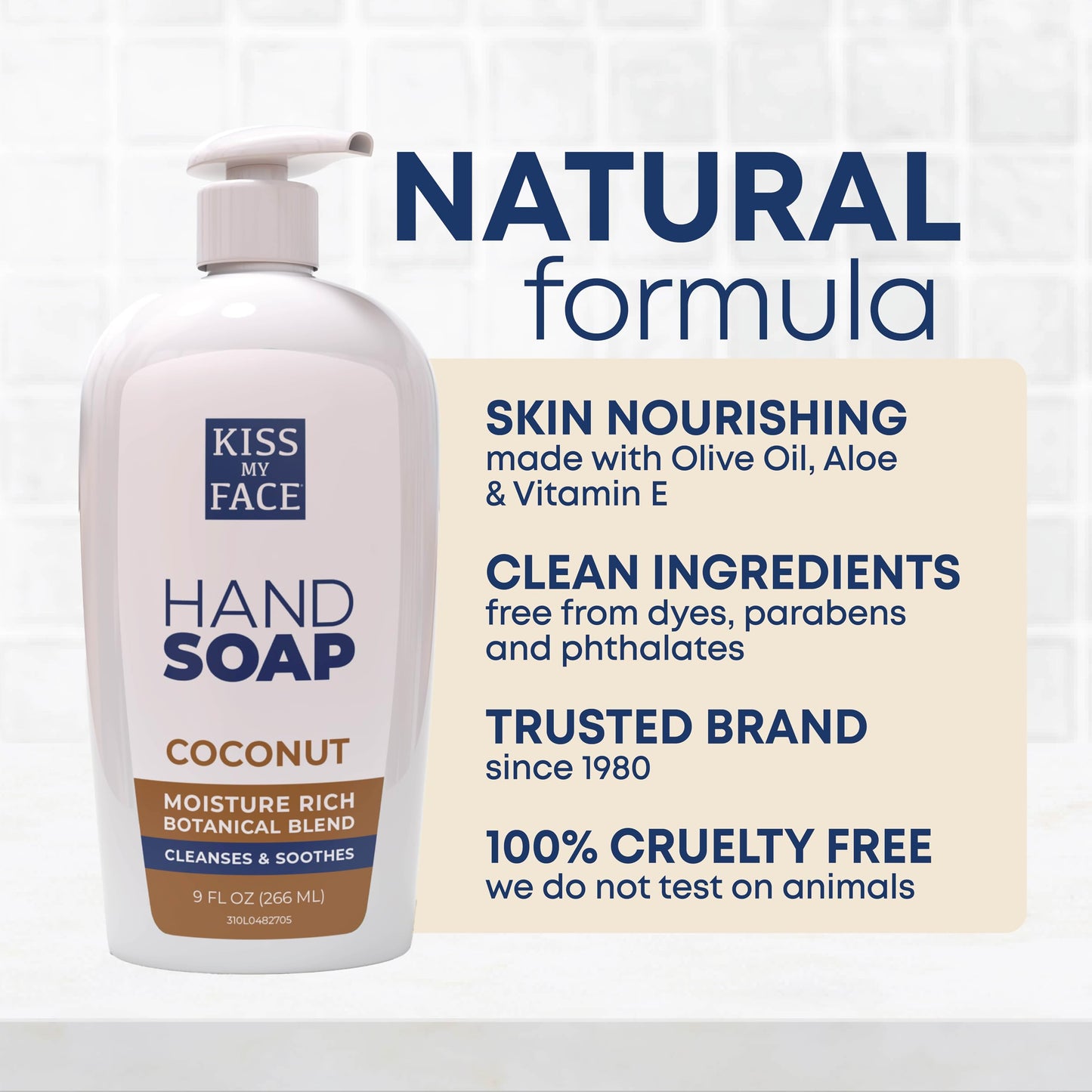 Kiss My Face Coconut Hand Soap, Tropical Moisture Cleanse, With Added Yarrow And Coconut Water, Easy To Use Hand Soap Pump, Coco