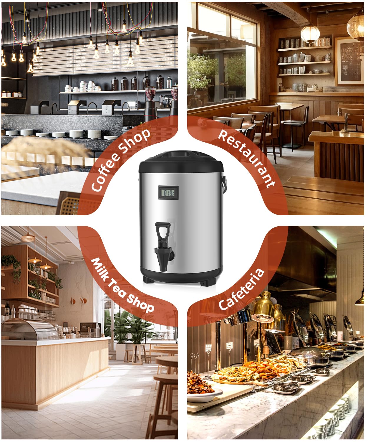 THXSUN Insulated Beverage Dispenser with Spigot,2.2 Gallon/8L Coffee and Drink Server,Non-electric Thermal Hot and Cold Beverage Dispenser for Juice Chocolate Tea Milk