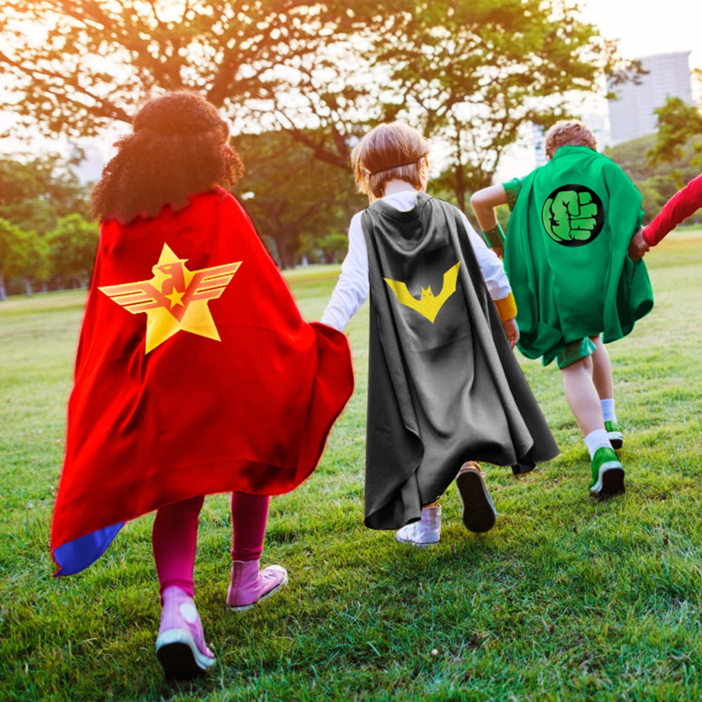 Mizzuco Dress Up Capes for Kids Superhero Cloak with Mask and Waistband Halloween Costumes and Party Dress up(Yellow)