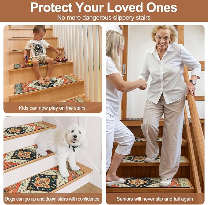 OJIA Stair Treads Non-Slip Matching Mat for Wooden Steps, Square Capet Stair Treads Rubber Backing Stair Runner Anti-Slip Stair Landing Mat 31x31 Inch