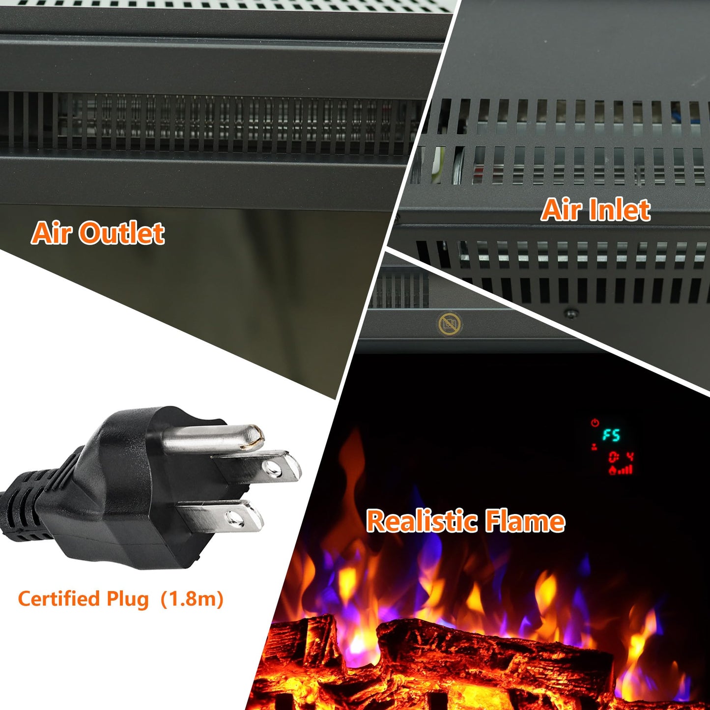 23" Electric Fireplaces Inserts, Recessed Fireplace Heater with Thermostat, 5 Flame&Fuel Bed Brightness,Timer