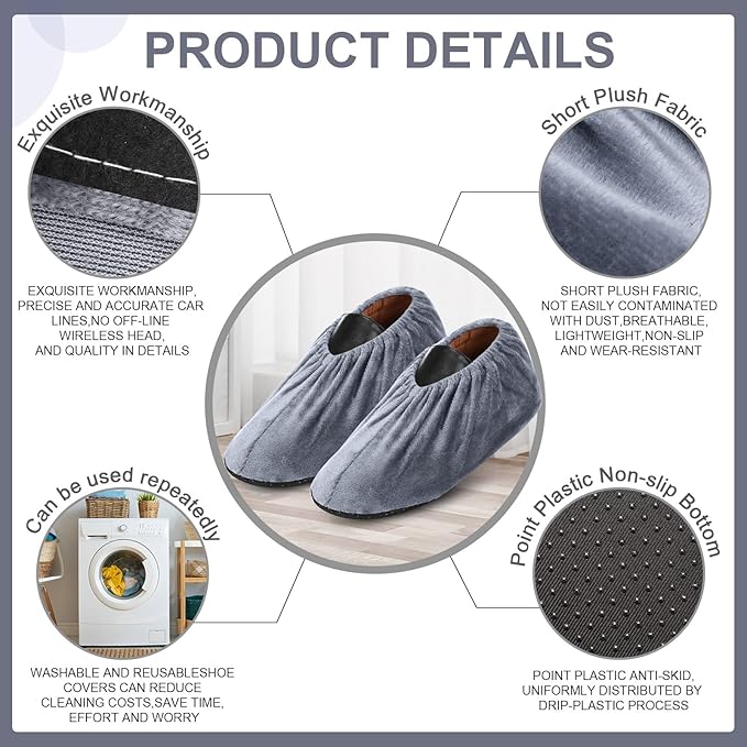 JaGely 11 Pairs Reusable Non Slip Cloth Shoe Covers Washable Thickened Boot Shoe Covers for Indoors and Households(Grey)