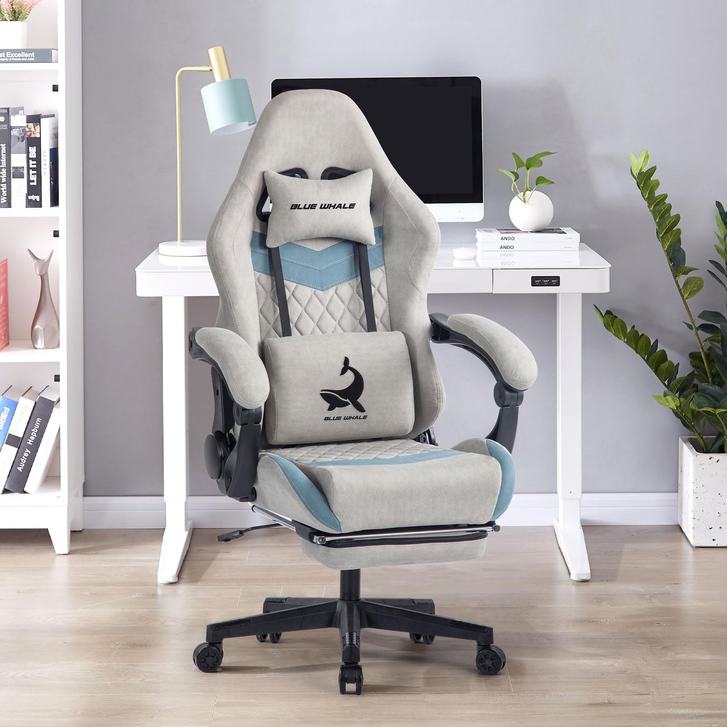 Blue Whale Gaming Chair for Adult 350lbs Computer Chair with Adjustable Lumbar Support Headrest and Footrest Large Size Reclining Gaming Chair Big and Tall Linkage Armrest