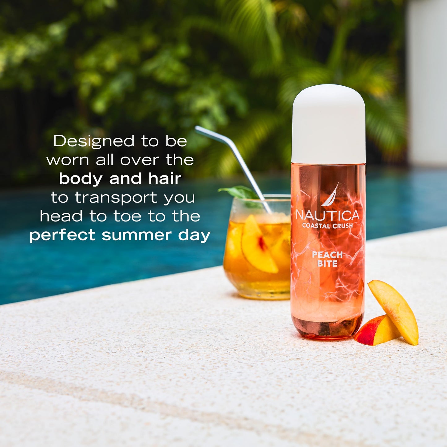 Nautica Peach Bite, a Refreshing Gourmand Hair & Body Mist for Women, Notes of Peach Iced Tea, Peony, and Blond Woods Accord, Long Lasting, 8.0 fl oz