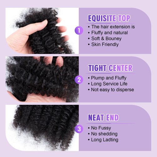 Afro Kinkys Bulk Human Hair 12Inch 30g/pack 100% Natural Black Human Hair For Making Micro Locs, Twists, Braids, Dreadlocks Extensions, Locs Repair, Crochet Braiding Hair（12 Inch，Pack/4）