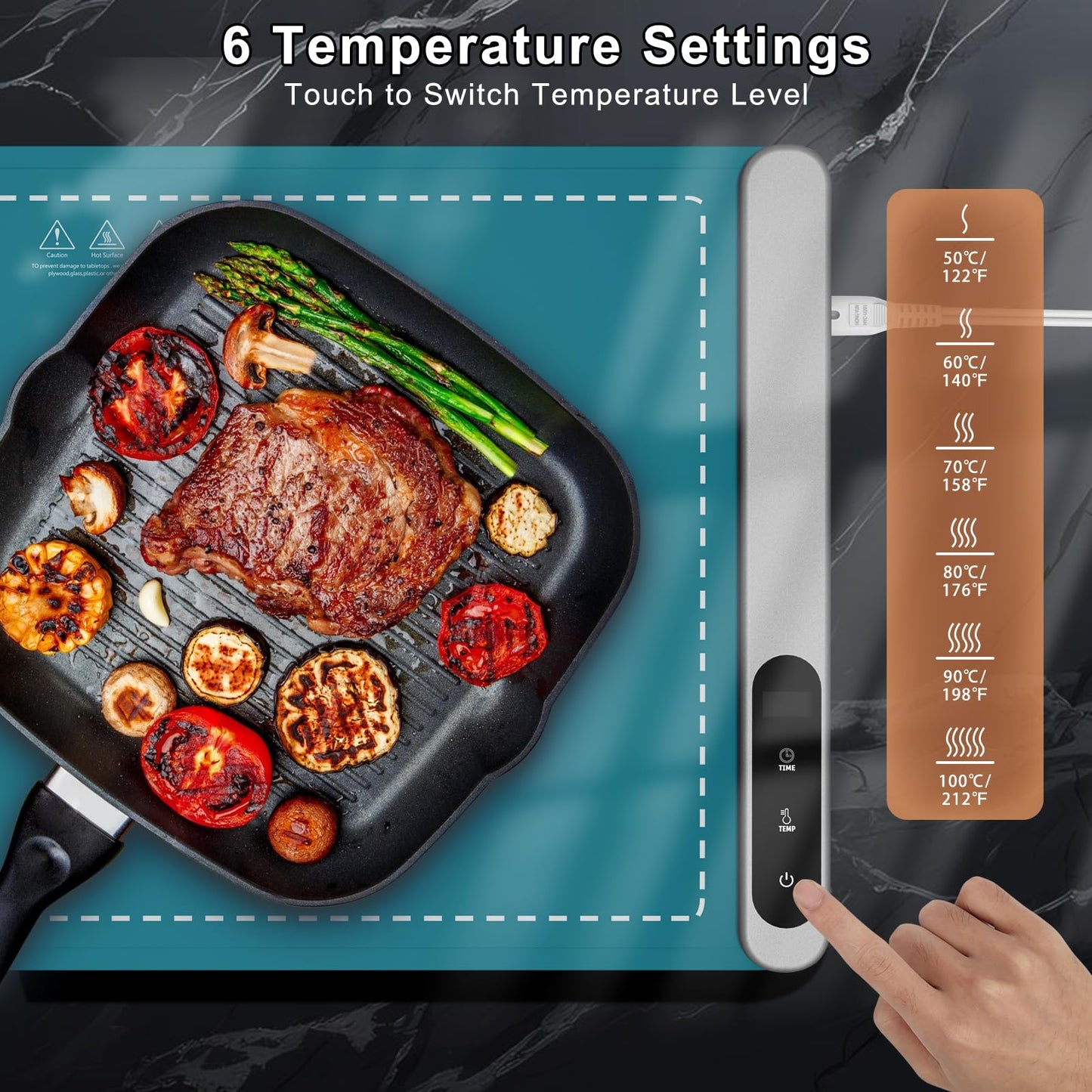 FYY Warming Mat for Food - Rapid and Full Surface Heating, 6 Temp Settings, 6H Timer, Rollable Portable Food Warming Mat, Ideal for Gatherings, Parties, Keep Meal Warm (X Large Size, Dark Green)