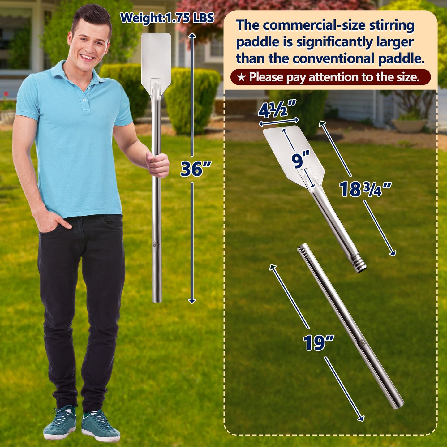 ARC WS090 36 Inch Stainless Steel Mixing Paddle with Threads Removable Handle Long Stir Paddle for Large Batch Cooking Crawfish Boil and Brewing Beer
