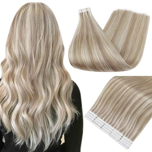 Full Shine Human Hair Tape in Extensions 22Inch Double Sided Tape in Extensions Human Hair Color 18 Ash Blonde Highlight 613 Light Blonde 50G Hair Extensions Tape Ins Real Hair Extensions 20Pcs