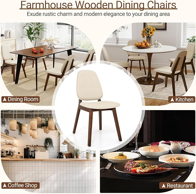 Giantex Wooden Dining Chairs Set of 2, Linen Fabric Upholstered Dining Room Chairs w/Rubber Wood Frame, Padded Seat, Curved Back, Mid-Century Modern Kitchen Side Chair for Home Living Room