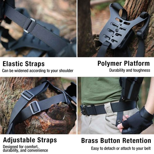 Shoulder Holster with Universal Double Mag Pouch, Fits Glock 17/19/34, Sig P226/P320, Beretta 92FS/M9, Colt 1911 (9mm), CZ 75 SP-01, HK USP, Ruger SR9, Springfield XD-M – RDS Compatible – Right Hand