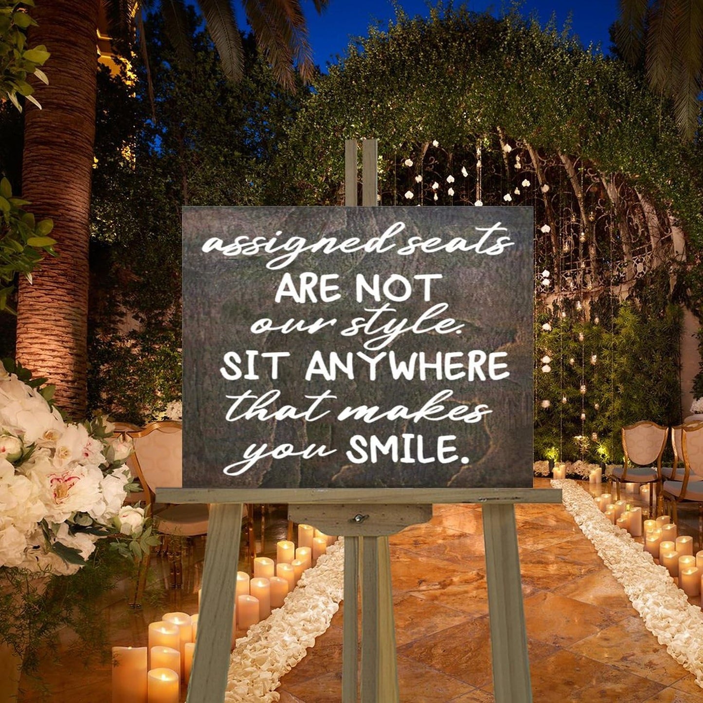 Wood Wedding Seating Sign, Custom Ceremony Sign, No Seating Plan, Assigned Seats, Sit Anywhere That Makes You Smile, Pick a Seat not a Side Wood Sign,Best Gift,for mom,dad Home Decoration 20x16 Inch