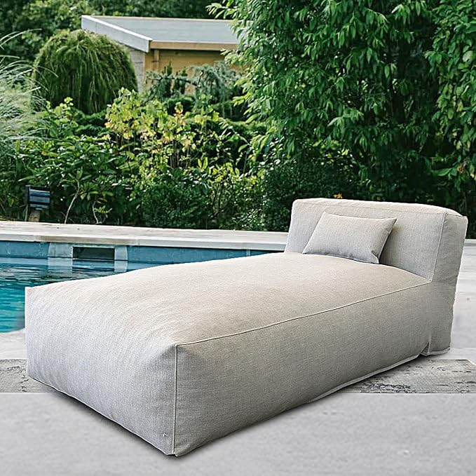 OPEAK Outdoor Bean Bed Chair Sun Lounger, Outdoor Couch Sofa for Patio & Pool, Foam Filling Day Bed Furniture, Comfy Lazy Sofa for Outside, Water-Resistant Seating Lounge Chair, Light Gray