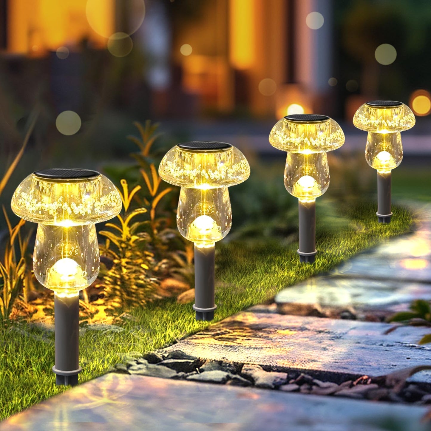 Benany Solar Lights Outdoor, 16 Pack Mushroom Lights Outside Waterproof, Solar Powered LED Lighting for Garden, Yard, Landscape, Path, Pathway, Lawn, Walkway, Driveway, Backyard Decor (Warm White)