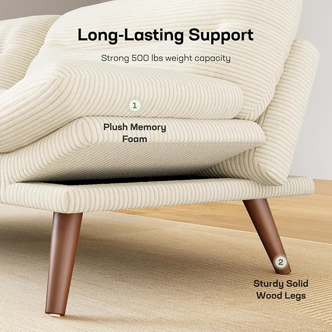 Marsail 75" Futon Sofa Bed, Corduroy Loveseat Futon Couch with Adjustable Backrest & Armrests, Convertible Sleeper Sofa Bed for Apartment, Living Room, Office, White