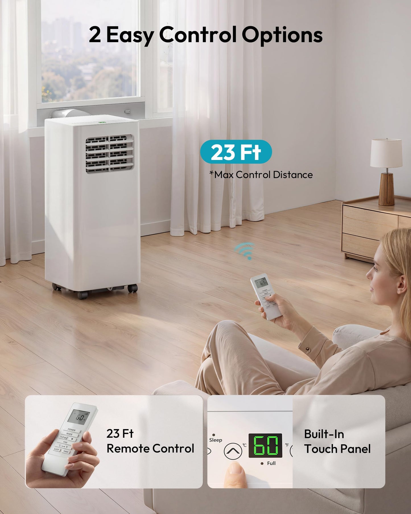 EUHOMY 8,000 BTU Portable Air Conditioners, 4-in-1 Air Conditioner Portable Up to 350 Sq.Ft., Portable AC Unit with Cool, Fan, Dehumidifier, Sleep, 24H Timer, Remote & Installation Kit, for Bedroom