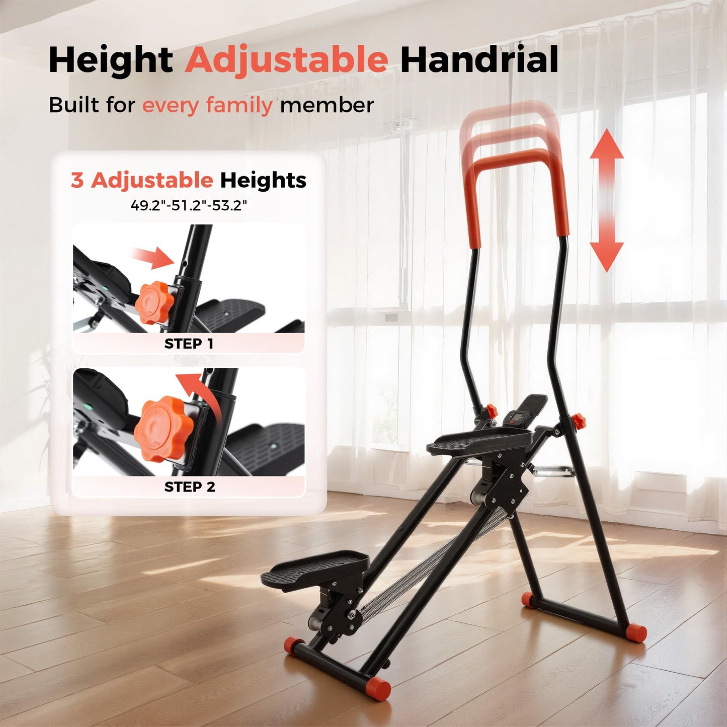 Stair Stepper for Home Gym, Foldable Vertical Climber Workout Machine, 3 levels of adjustable resistance, 350 lbs Capacity Cardio Machine, LCD Monitor, Extended and widened anti-slip footrests (BLACK)