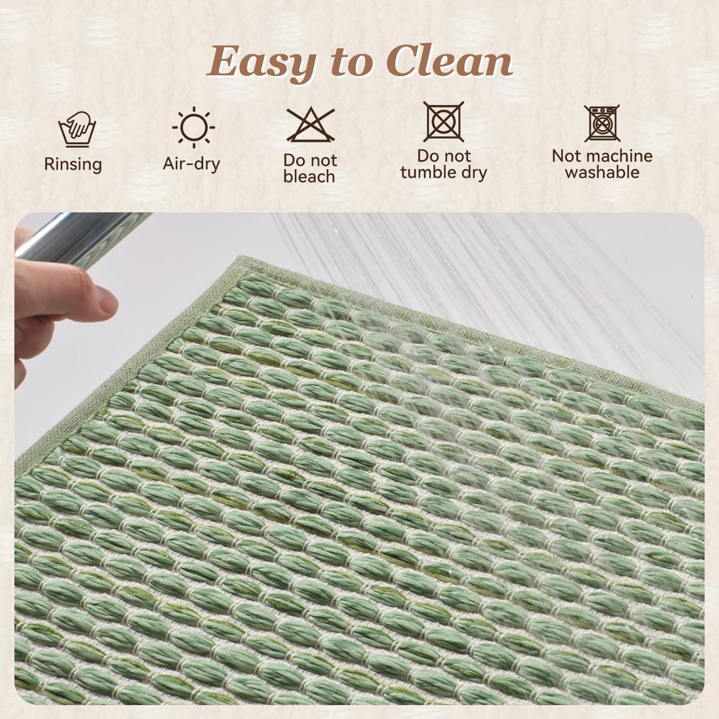 AMOAMI Unique Woven Bath Mat, Super Absorbent Non Slip Bath Mat, 24" x 36", Sage