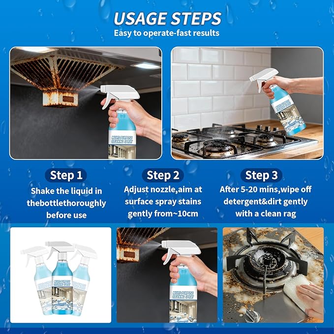 Spray Splash Cleaner, 2026 New Multi Purpose Cleaning Spray, Upgraded Foam Sprays for Ovens, Powerful Degreaser Sprays for Kitchen, Convenient Handheld Cleaner for Home Family (2PCS)